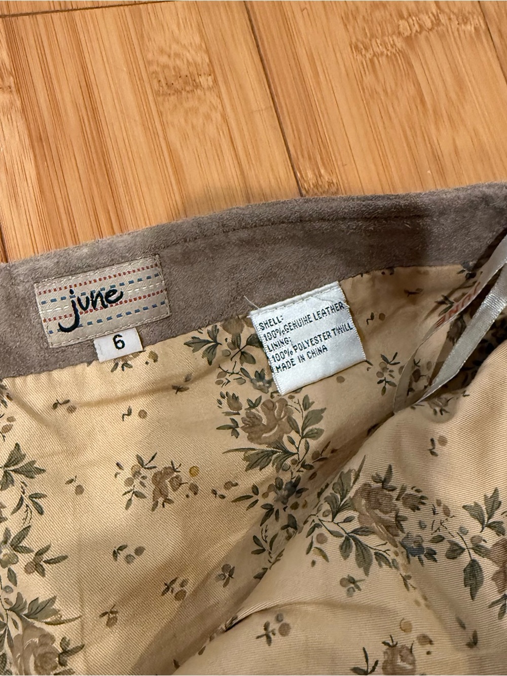 June Taupe Genuine Leather Suede Flared Skirt with Ruffle Hem - Picture 5 of 6